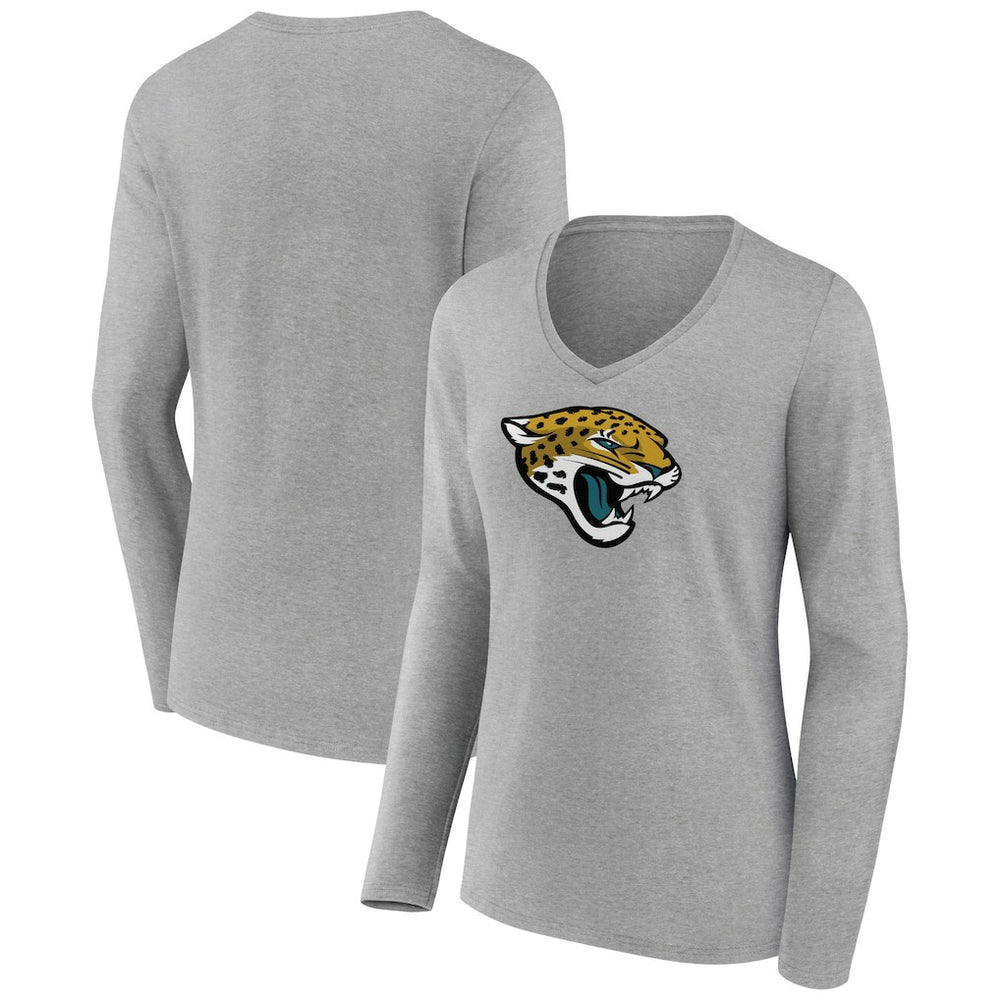 Jacksonville Jaguars Women's Primary Team Logo Long Sleeve V-Neck T-Shirt Heather Gray