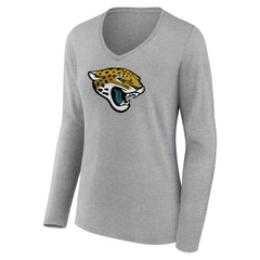 Jacksonville Jaguars Women's Primary Team Logo Long Sleeve V-Neck T-Shirt Heather Gray