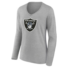 Las Vegas Raiders Women's Primary Team Logo Long Sleeve V-Neck T-Shirt Heather Gray