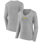 Los Angeles Chargers Women's Primary Team Logo Long Sleeve V-Neck T-Shirt Heather Gray