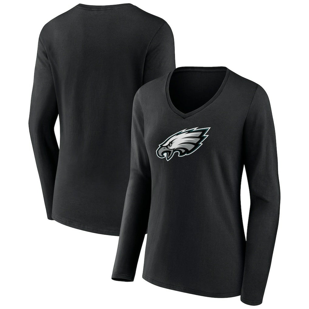 Philadelphia Eagles Women's Primary Team Logo Long Sleeve V-Neck T-Shirt Black
