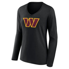 Washington Commanders Women's Primary Team Logo Long Sleeve V-Neck T-Shirt Black