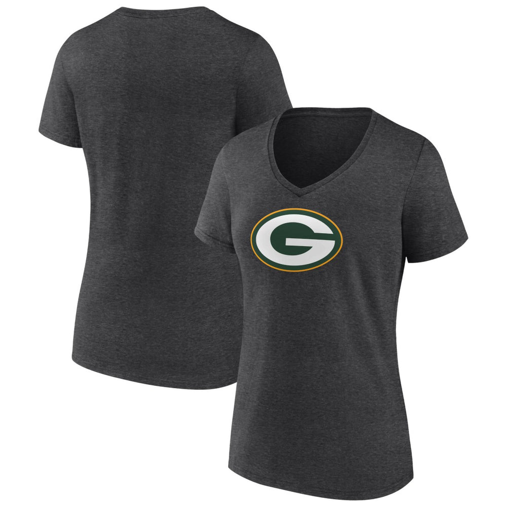 Green Bay Packers Women's Primary Team Logo V-Neck T-Shirt Charcoal