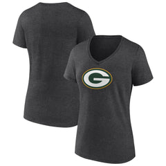 Green Bay Packers Women's Primary Team Logo V-Neck T-Shirt Charcoal