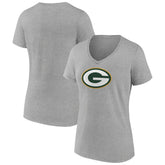 Green Bay Packers Women's Primary Team Logo V-Neck T-Shirt Heather Gray