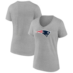 New England Patriots Women's Primary Team Logo V-Neck T-Shirt Heather Gray