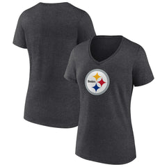 Pittsburgh Steelers Women's Primary Team Logo V-Neck T-Shirt Charcoal
