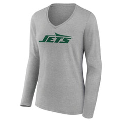 New York Jets Women's Primary Logo Long Sleeve V-Neck T-Shirt Gray