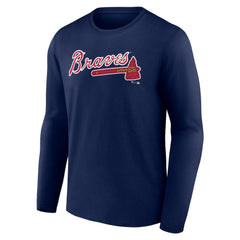 Atlanta Braves Wordmark Long Sleeve T-Shirt - Navy - MLB on Sale