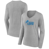Detroit Lions Women's Logo Team Lockup Long Sleeve V-Neck T-Shirt Heather Gray