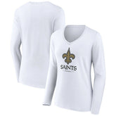 New Orleans Saints Women's Logo Team Lockup Long Sleeve V-Neck T-Shirt White