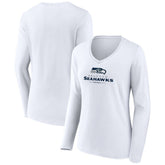 Seattle Seahawks Women's Logo Team Lockup Long Sleeve V-Neck T-Shirt White