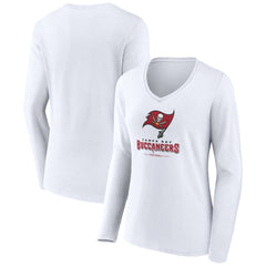 Tampa Bay Buccaneers Women's Logo Team Lockup Long Sleeve V-Neck T-Shirt White