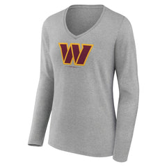 Washington Commanders Women's Logo Team Lockup Long Sleeve V-Neck T-Shirt Heather Gray