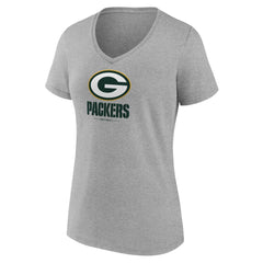 Green Bay Packers Women's Logo Team Lockup V-Neck T-Shirt Gray