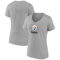 Pittsburgh Steelers Women's Logo Team Lockup V-Neck T-Shirt Gray