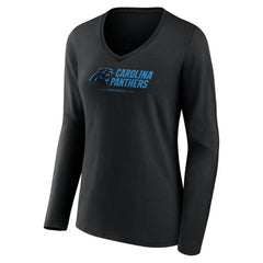 Carolina Panthers Women's Logo Team Lockup Long Sleeve V-Neck T-Shirt Black