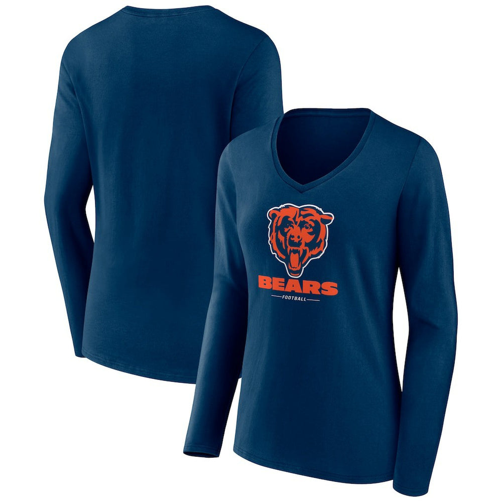 Chicago Bears Women's Logo Team Lockup Long Sleeve V-Neck T-Shirt Navy