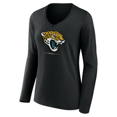 Jacksonville Jaguars Women's Logo Team Lockup Long Sleeve V-Neck T-Shirt Black