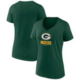 Green Bay Packers Women's Logo Team Lockup V-Neck T-Shirt Green