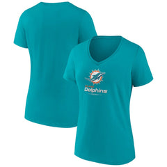 Miami Dolphins Women's Logo Team Lockup V-Neck T-Shirt Aqua