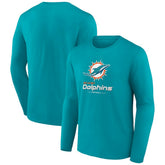 Miami Dolphins Logo Team Lockup Long Sleeve T-Shirt Aqua
