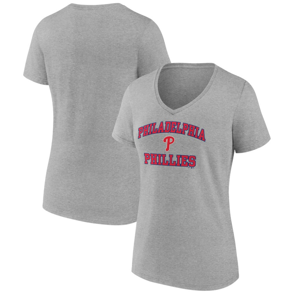 Philadelphia Phillies Women's Heart and Soul V-Neck T-Shirt - Gray - MLB Sale