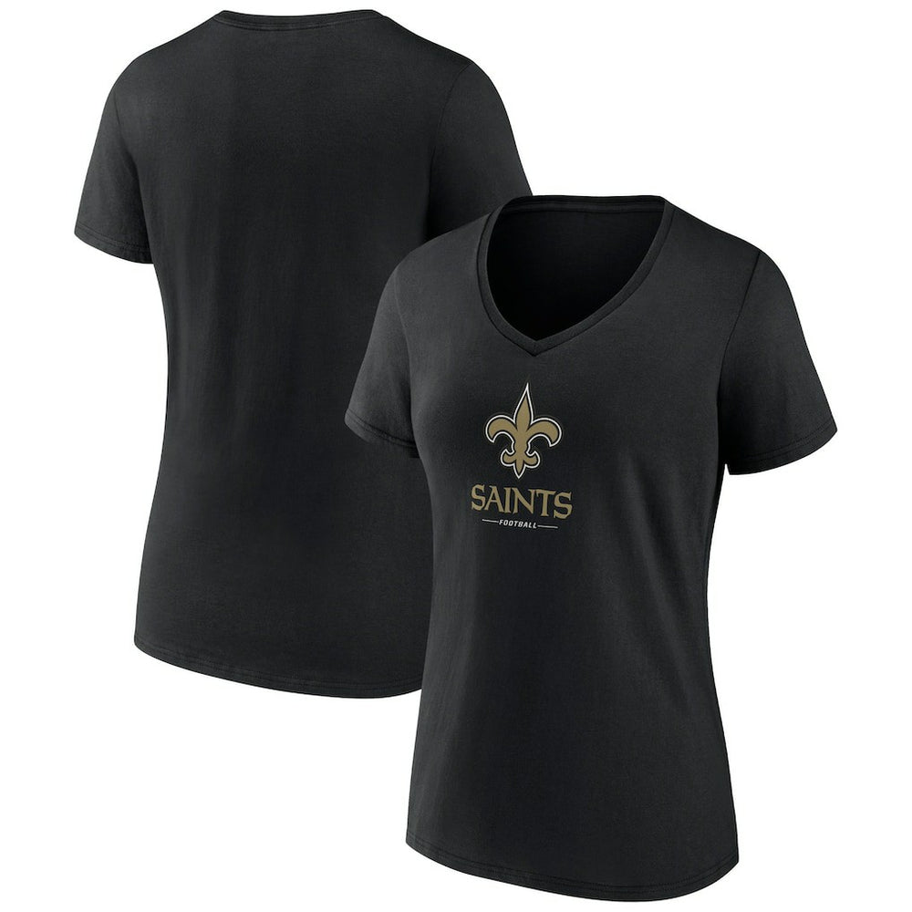New Orleans Saints Women's Logo Team Lockup V-Neck T-Shirt Black