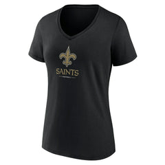 New Orleans Saints Women's Logo Team Lockup V-Neck T-Shirt Black