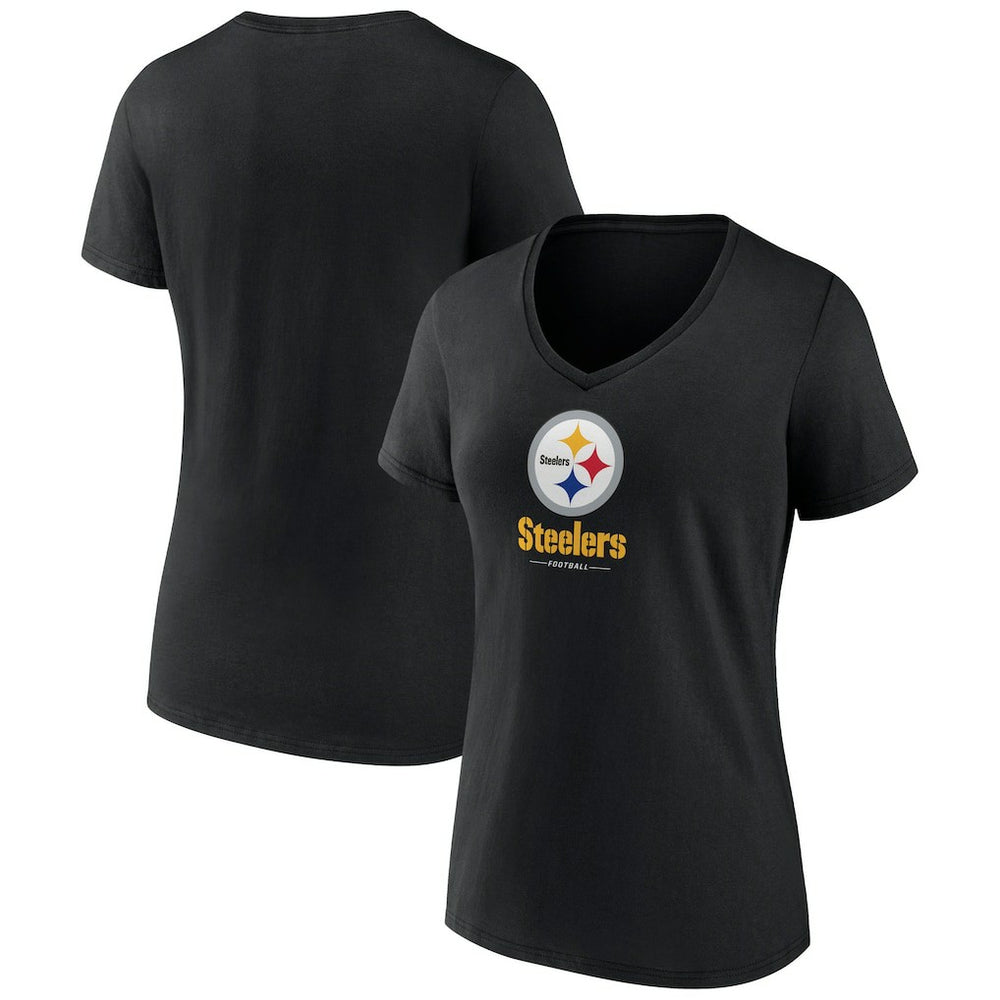 Pittsburgh Steelers Women's Logo Team Lockup V-Neck T-Shirt Black