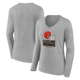 Cleveland Browns Women's Logo Team Lockup Long Sleeve V-Neck T-Shirt Gray