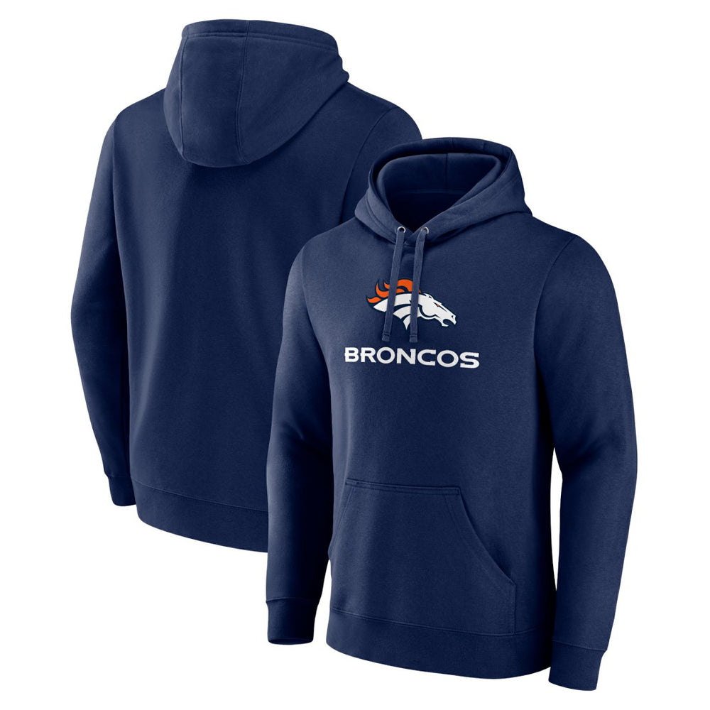 Denver Broncos Logo Team Lockup Fitted Pullover Hoodie Navy