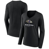 Baltimore Ravens Women's Logo Team Lockup Long Sleeve V-Neck T-Shirt Black