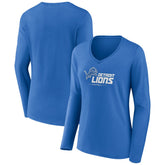 Detroit Lions Women's Logo Team Lockup Long Sleeve V-Neck T-Shirt Blue