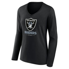 Las Vegas Raiders Women's Logo Team Lockup Long Sleeve V-Neck T-Shirt Black