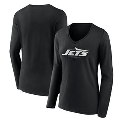 New York Jets Women's Logo Team Lockup Long Sleeve V-Neck T-Shirt Black
