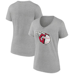 Cleveland Guardians Women's Official Logo V-Neck T-Shirt - Gray - MLB on Sale