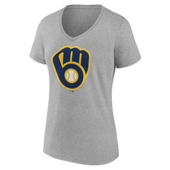 Milwaukee Brewers Women's Official Logo V-Neck T-Shirt - Gray - MLB Online