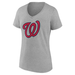Washington Nationals Women's Official Logo V-Neck T-Shirt - Gray - MLB Lifestyle