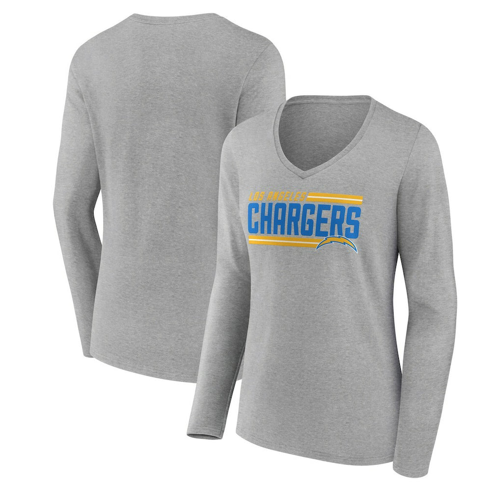 Los Angeles Chargers Women's On Side Stripe Long Sleeve V-Neck T-Shirt Gray