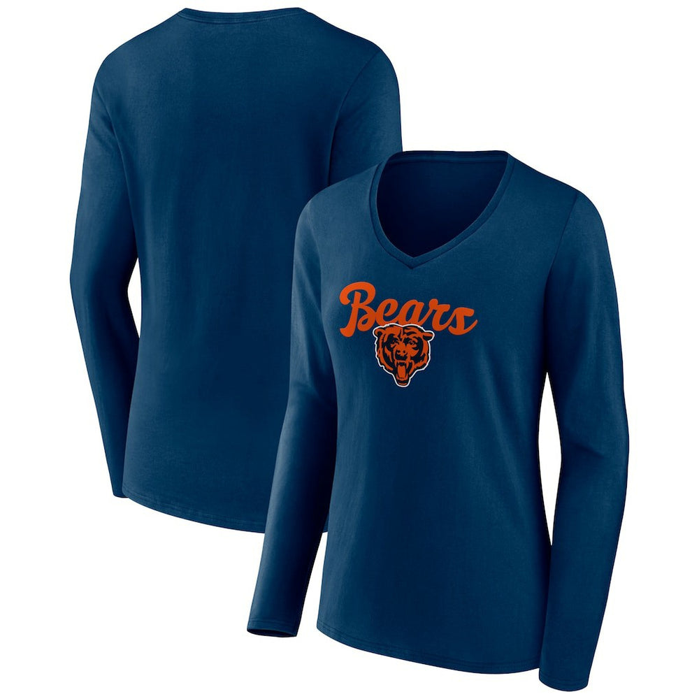 Chicago Bears Women's Freehand Team Long Sleeve V-Neck T-Shirt Navy