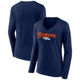 Denver Broncos Women's Freehand Team Long Sleeve V-Neck T-Shirt Navy