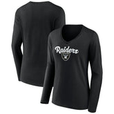 Las Vegas Raiders Women's Freehand Team Long Sleeve V-Neck T-Shirt Black