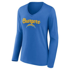 Los Angeles Chargers Women's Freehand Team Long Sleeve V-Neck T-Shirt Powder Blue