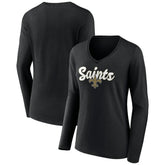 New Orleans Saints Women's Freehand Team Long Sleeve V-Neck T-Shirt Black