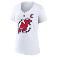 Nico Hischier New Jersey Devils Fanatics Women's Special Edition 2.0 Name & Number V-Neck T-Shirt - White - NHL 5079597