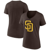 San Diego Padres Women's Official Logo V-Neck T-Shirt - Brown - MLB Lifestyle