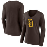 San Diego Padres Women's Team Logo Long Sleeve V-Neck T-Shirt - Brown - MLB Discount