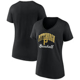 Pittsburgh Pirates Women's Victory Script Team V-Neck T-Shirt - Black - MLB Discount