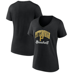 Pittsburgh Pirates Women's Victory Script Team V-Neck T-Shirt - Black - MLB Discount